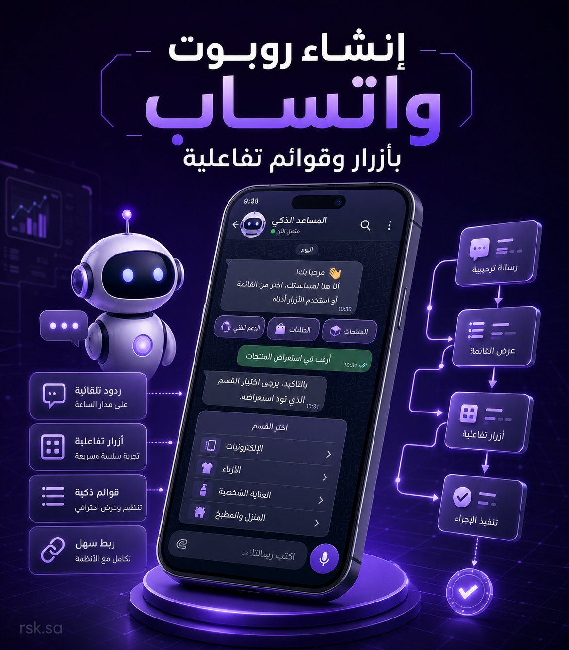إنشاء روبوت واتساب بأزرار وقوائم تفاعلية