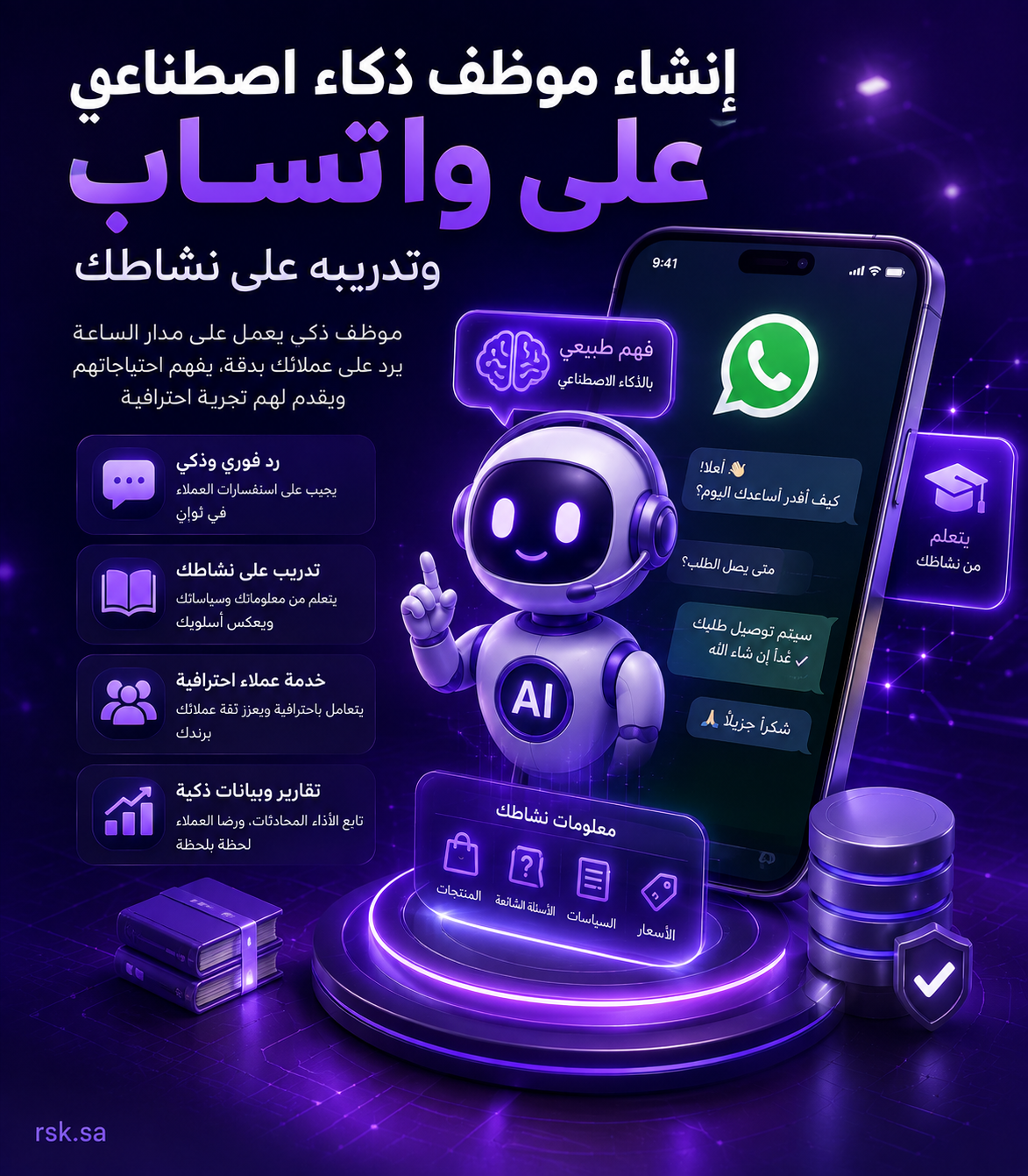إنشاء موظف ذكاء اصطناعي على واتساب وتدريبه على نشاطك