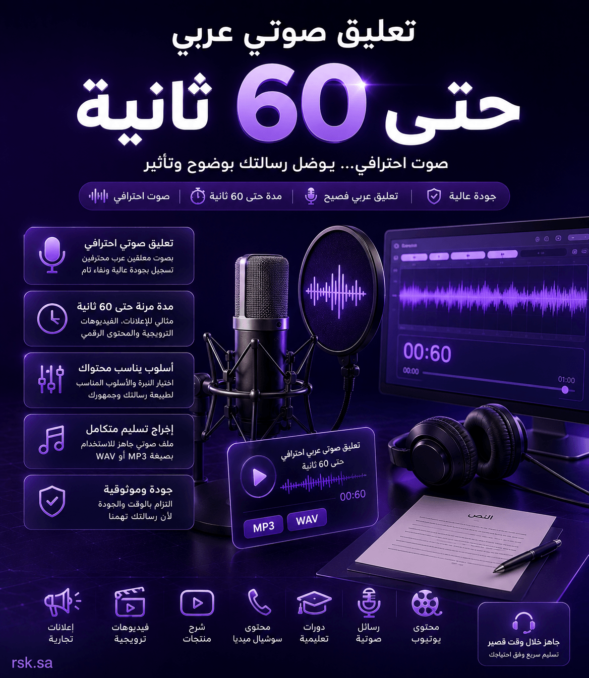 تعليق صوتي عربي حتى 60 ثانية