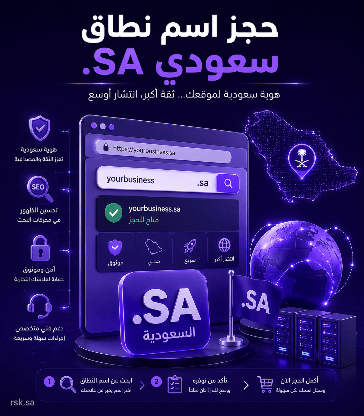 حجز اسم نطاق (دومين) سعودي .SA